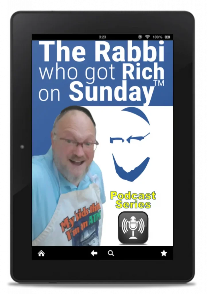the rabbi who got rich on sunday podcast series main image as seen on a tablet