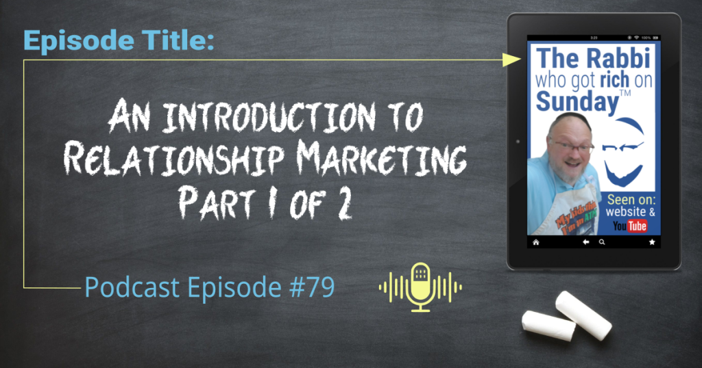 The graphic is for Podcast Episode 79, entitled "An Introduction to Relationship Marketing, Part 1 of 2" 
